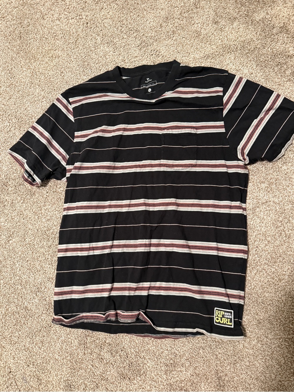 Rip Curl Black Short Sleeve Striped Crew Tee